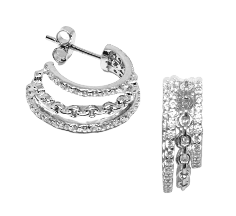 Arracada triple circonia y cadena