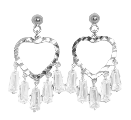 Aretes de corazón largo circonia