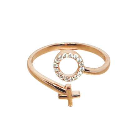 Anillo círculo cruz rosa